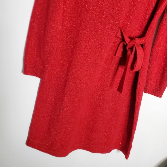 Talbots red metallic Side Tie Shimmer sweater shift Dress Size Small New wtiht a - Picture 8 of 8